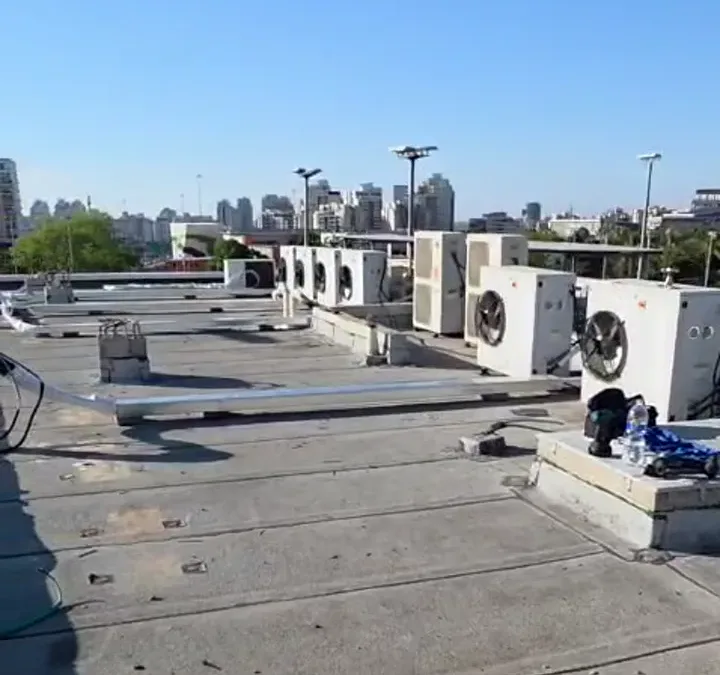 Commercial refrigeration condensing units on a rooftop